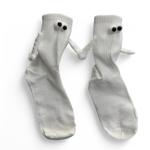 Set Of 2 Couples Unisex Black and white ghost socks holding hands. NEW - Picture 4 of 8